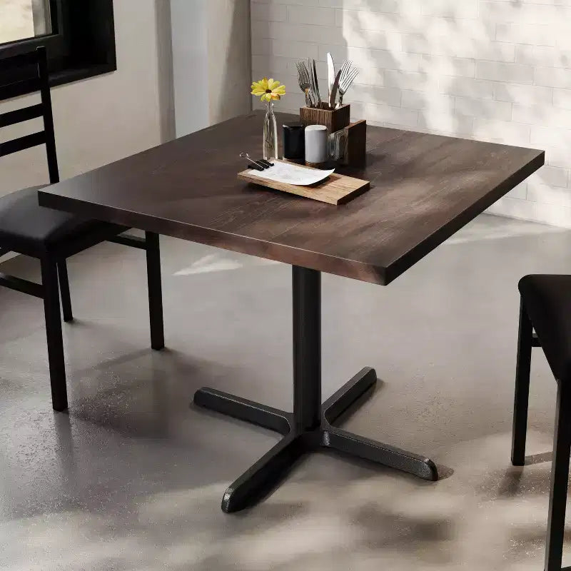 Flash Furniture Bennett Piano Tavolo Quadrato in Legno Massello Commerciale da Interno con Base a X in Ghisa Antiruggine per Altezza Cena 30 x 30