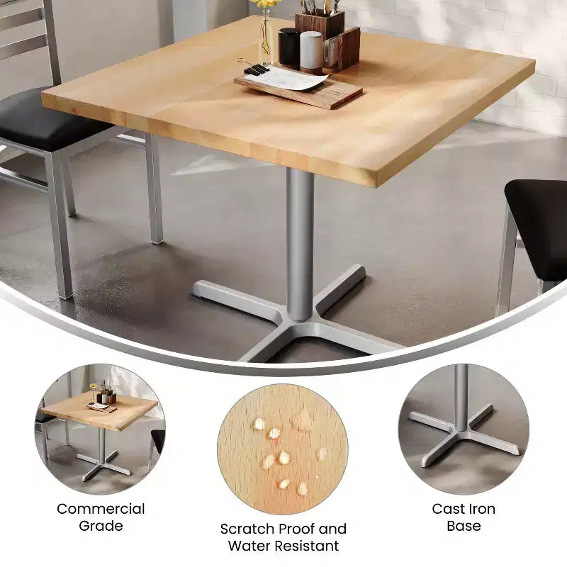 Flash Furniture Bennett Piano Tavolo Quadrato in Legno Massello Commerciale da Interno con Base a X in Ghisa Antiruggine per Altezza Cena 30 x 30