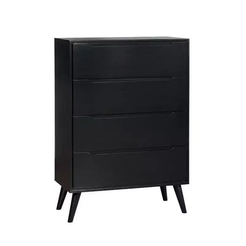 Cassettiera in legno Royal Hampton a 4 cassetti con gambe affusolate rotonde, nera