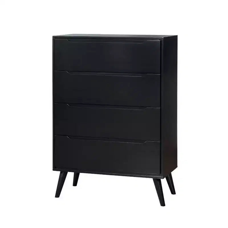 Cassettiera in legno Royal Hampton a 4 cassetti con gambe affusolate rotonde, nera