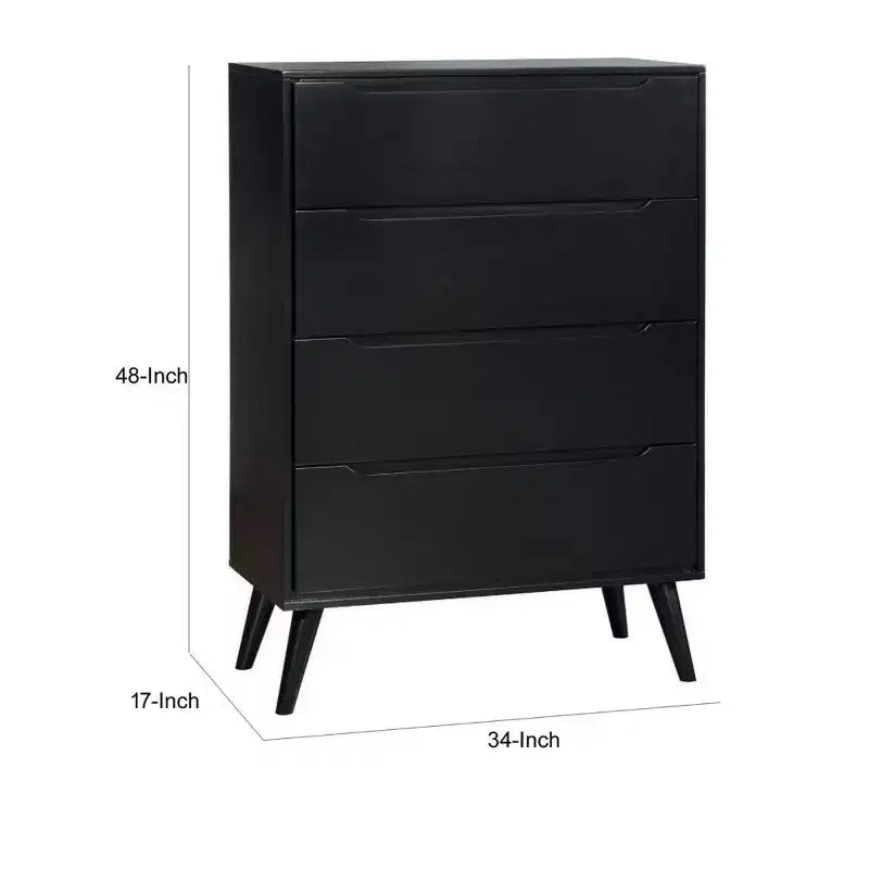 Cassettiera in legno Royal Hampton a 4 cassetti con gambe affusolate rotonde, nera