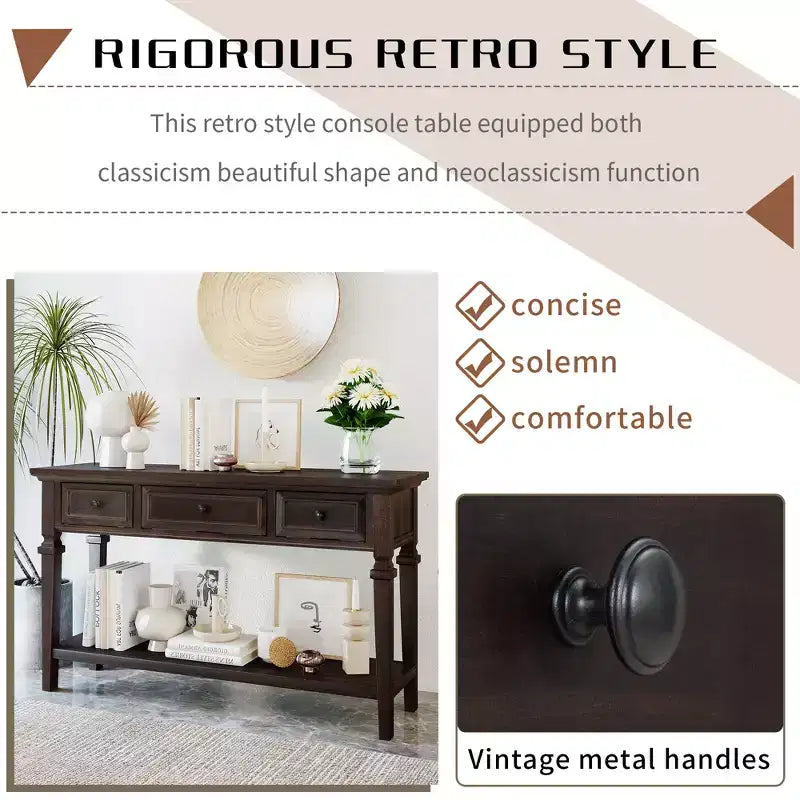 Consolle Vintage con Contenitore, Tavolo Stretto da Ingresso con Cassetti, Tavolo da Corridoio Stile Rustico con Ripiano Aperto