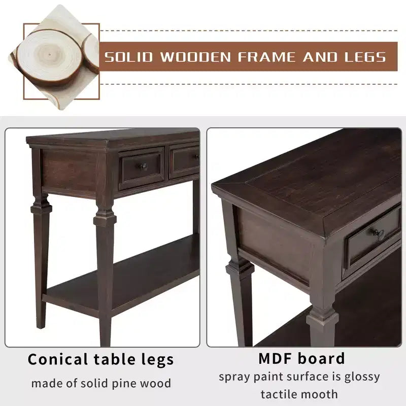 Consolle Vintage con Contenitore, Tavolo Stretto da Ingresso con Cassetti, Tavolo da Corridoio Stile Rustico con Ripiano Aperto