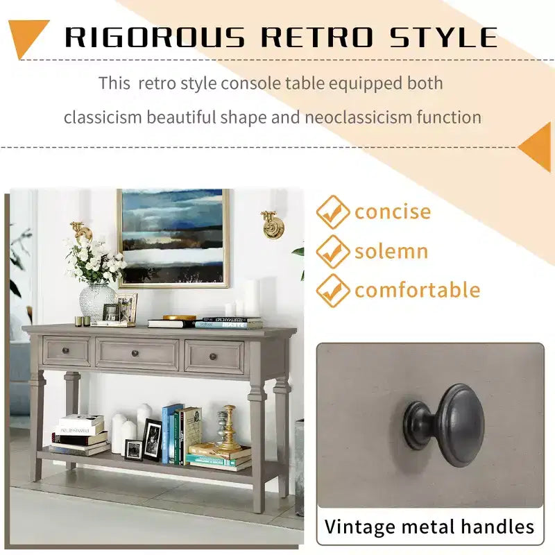 Consolle Vintage con Contenitore, Tavolo Stretto da Ingresso con Cassetti, Tavolo da Corridoio Stile Rustico con Ripiano Aperto