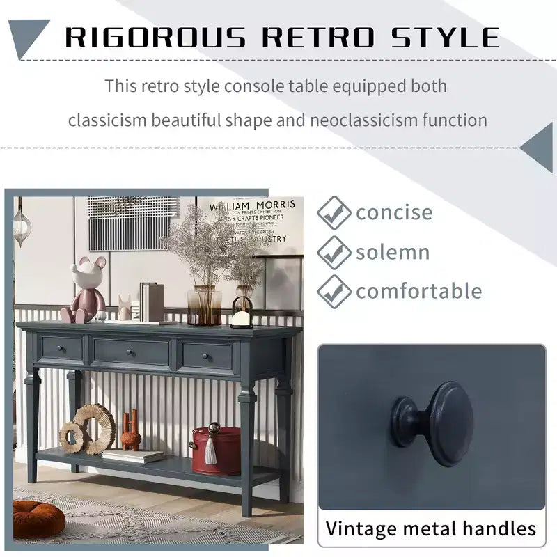 Consolle Vintage con Contenitore, Tavolo Stretto da Ingresso con Cassetti, Tavolo da Corridoio Stile Rustico con Ripiano Aperto