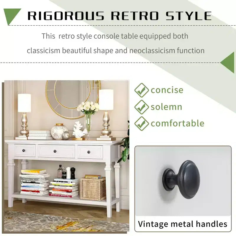 Consolle Vintage con Contenitore, Tavolo Stretto da Ingresso con Cassetti, Tavolo da Corridoio Stile Rustico con Ripiano Aperto