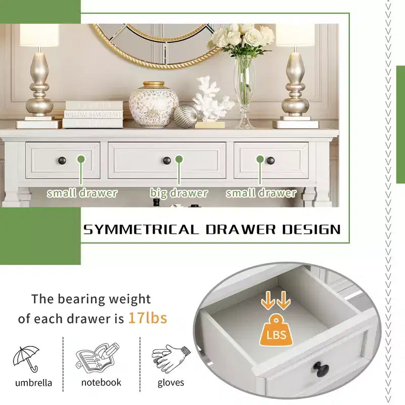 Consolle Vintage con Contenitore, Tavolo Stretto da Ingresso con Cassetti, Tavolo da Corridoio Stile Rustico con Ripiano Aperto