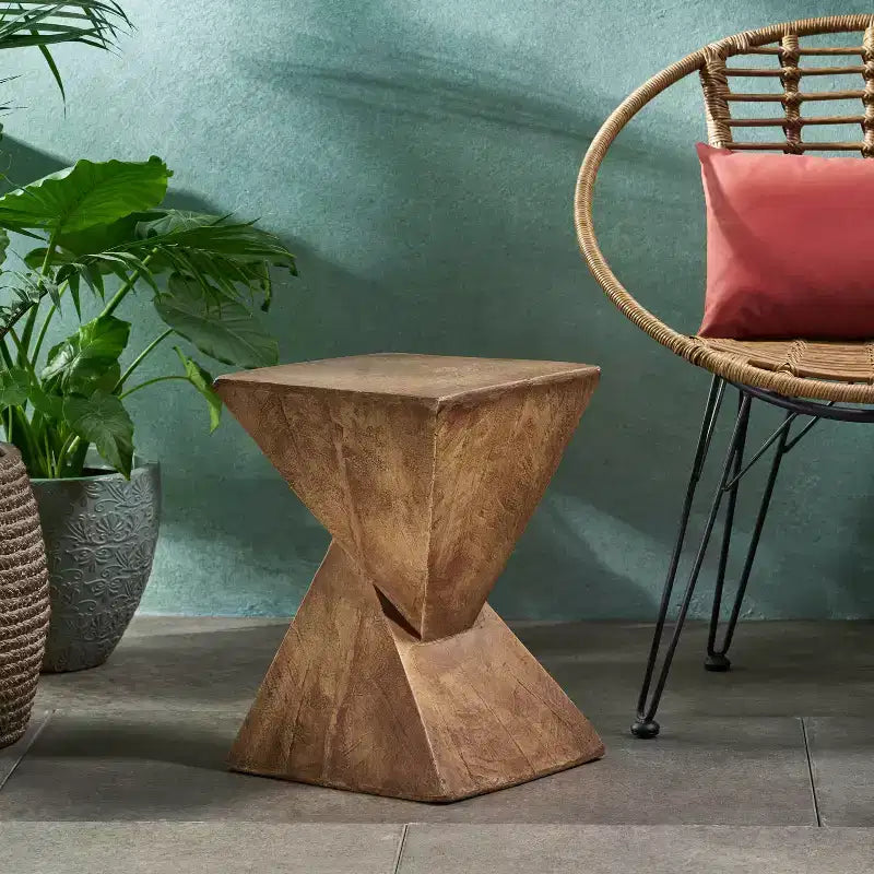 MAYEERTY Tavolino Scultoreo a Clessidra da 1 Pezzo, Tavolino Artigianale Effetto Legno per Soggiorno, Patio