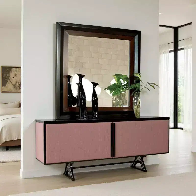 Specchio da cassettone Royal Hampton, 38 pollici, in legno massello marrone noce scuro e nero