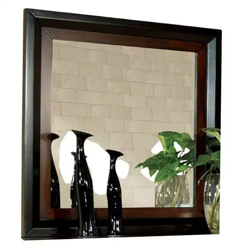Specchio da cassettone Royal Hampton, 38 pollici, in legno massello marrone noce scuro e nero