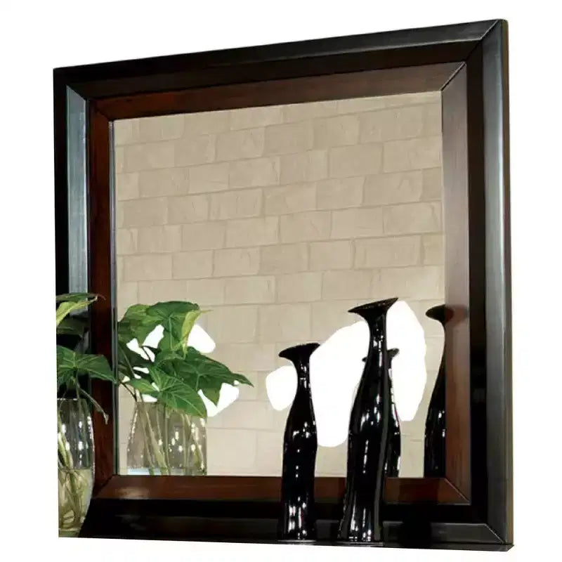 Specchio da cassettone Royal Hampton, 38 pollici, in legno massello marrone noce scuro e nero