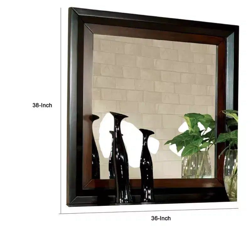 Specchio da cassettone Royal Hampton, 38 pollici, in legno massello marrone noce scuro e nero