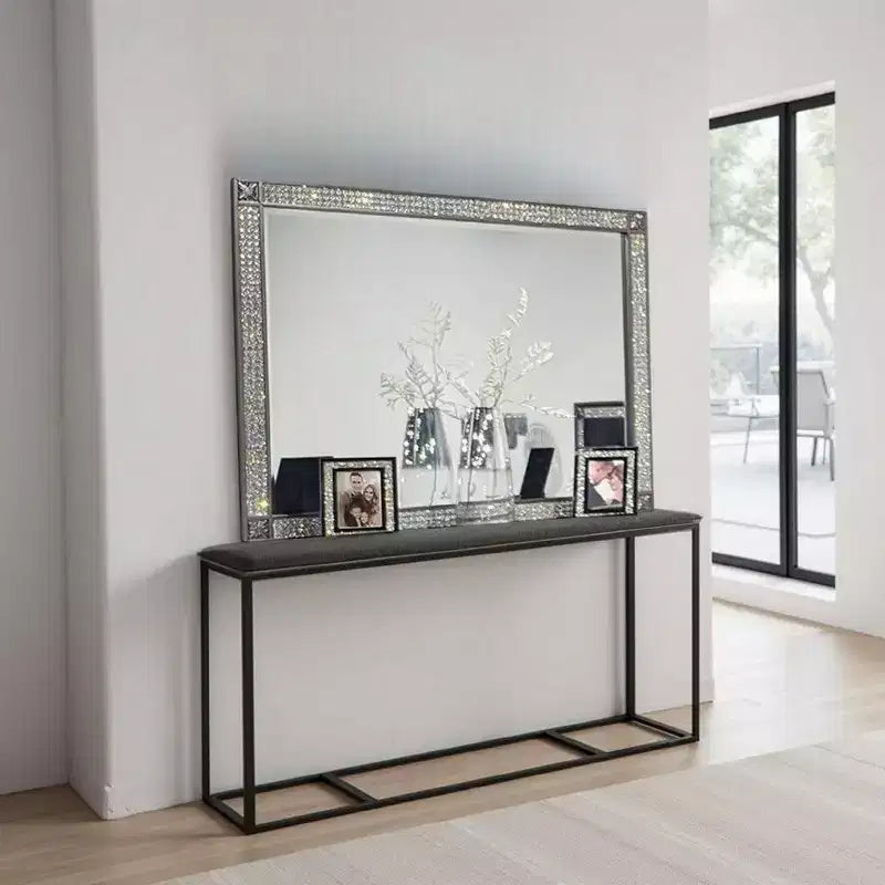 Specchio da comò Royal Hampton, cornice con finiture in cristallo, legno massello grigio da 46 pollici