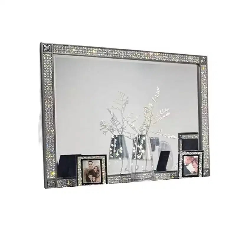 Specchio da comò Royal Hampton, cornice con finiture in cristallo, legno massello grigio da 46 pollici