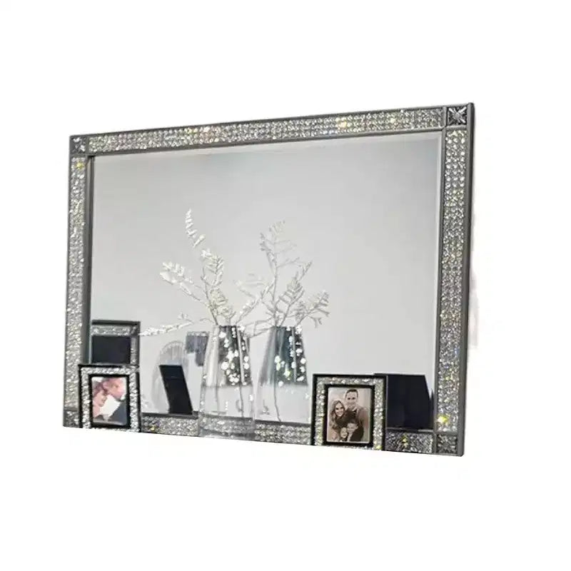 Specchio da comò Royal Hampton, cornice con finiture in cristallo, legno massello grigio da 46 pollici