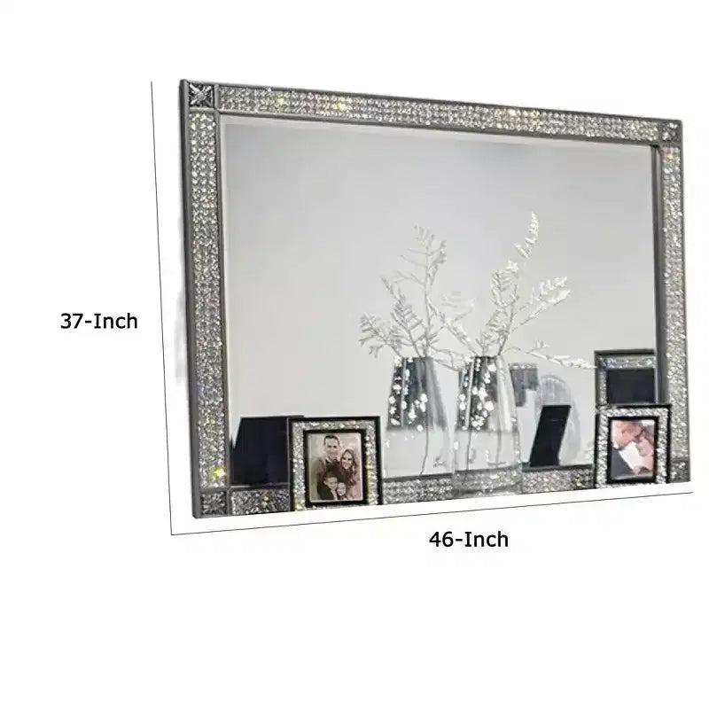 Specchio da comò Royal Hampton, cornice con finiture in cristallo, legno massello grigio da 46 pollici