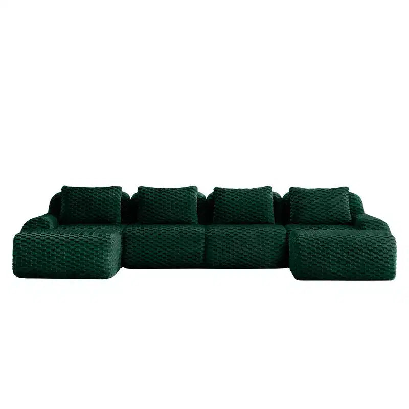 146 Divano modulare a U in flanella a 4 posti con pouf con fibbia senza montaggio Verde