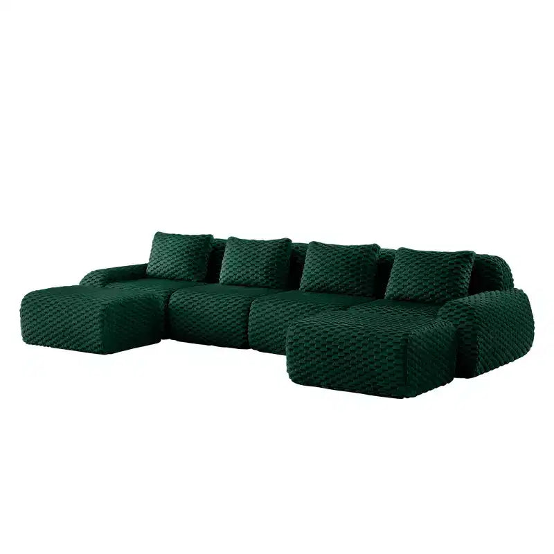 146 Divano modulare a U in flanella a 4 posti con pouf con fibbia senza montaggio Verde