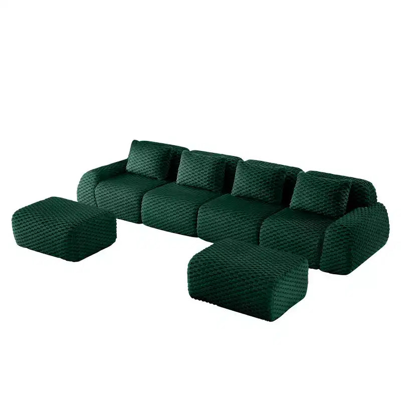 146 Divano modulare a U in flanella a 4 posti con pouf con fibbia senza montaggio Verde