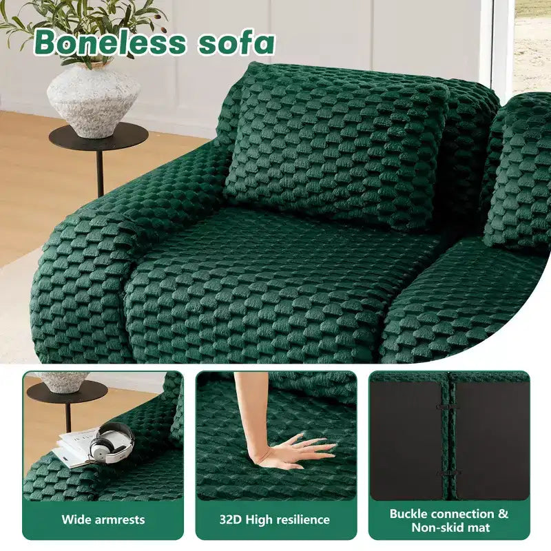 146 Divano modulare a U in flanella a 4 posti con pouf con fibbia senza montaggio Verde