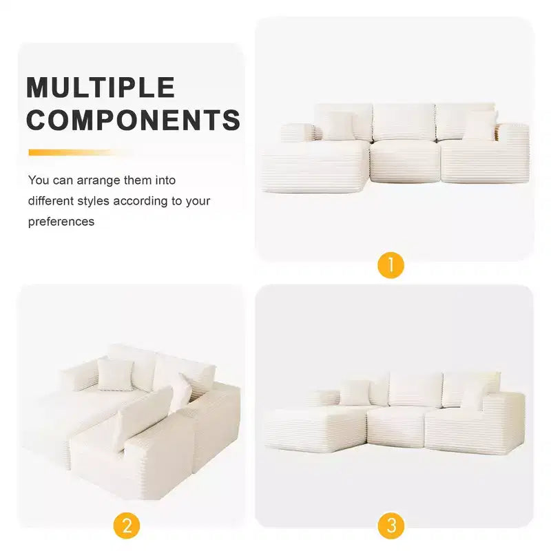 Divano Sezionale Modulare PexFix con Chaise a L, Divani Moderni Imbottiti Cloud con Cuscini Decorativi per Soggiorno Camera da Letto
