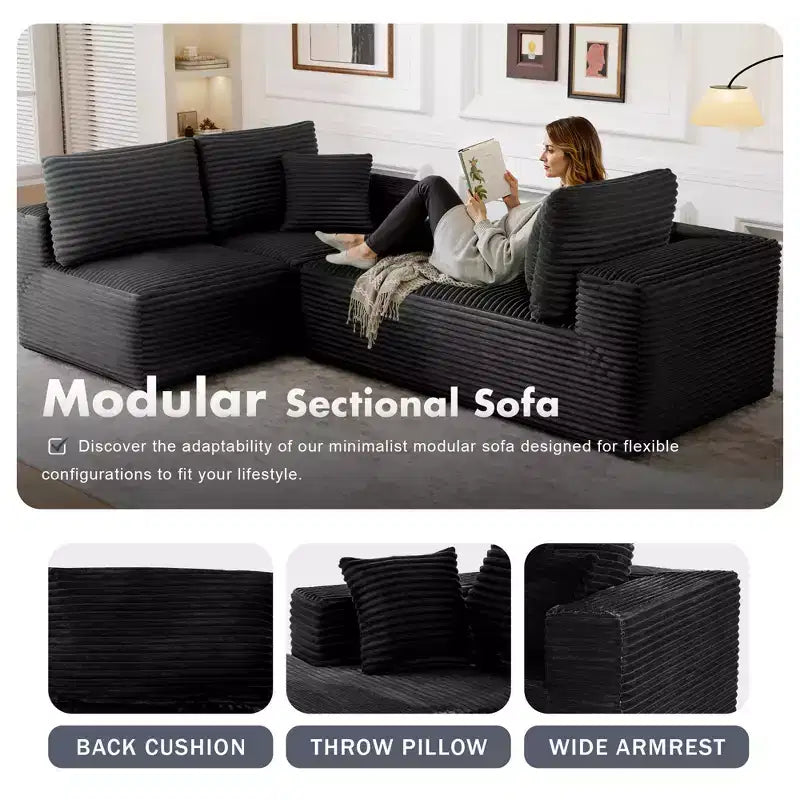 Divano Sezionale Modulare PexFix con Chaise a L, Divani Moderni Imbottiti Cloud con Cuscini Decorativi per Soggiorno Camera da Letto