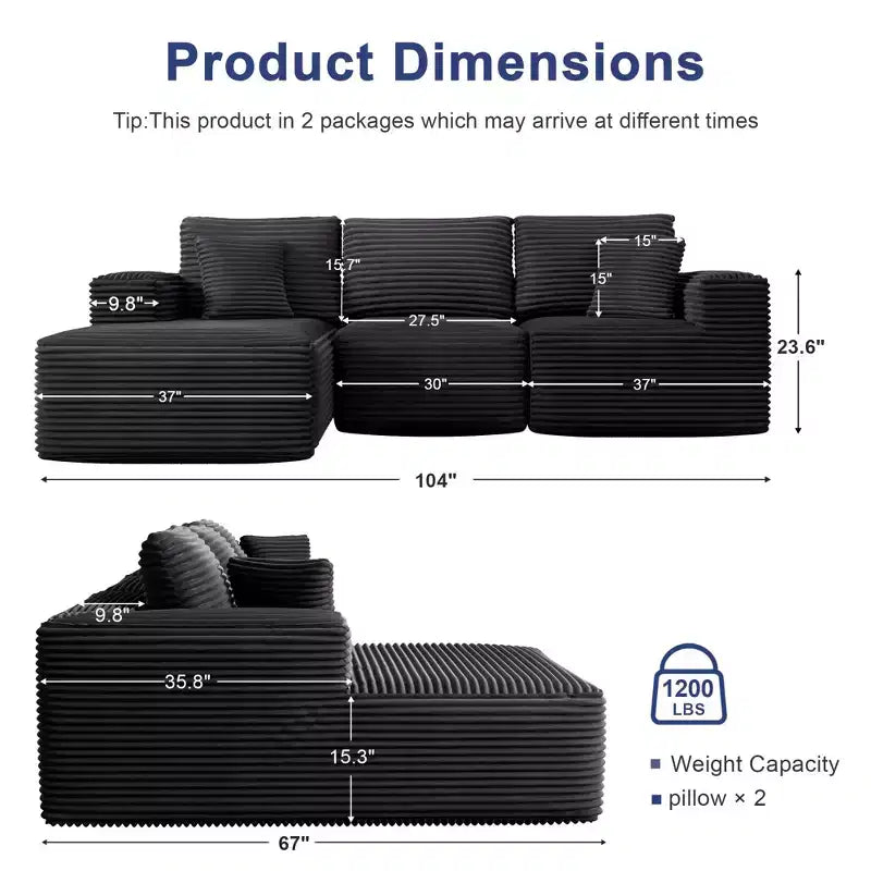 Divano Sezionale Modulare PexFix con Chaise a L, Divani Moderni Imbottiti Cloud con Cuscini Decorativi per Soggiorno Camera da Letto