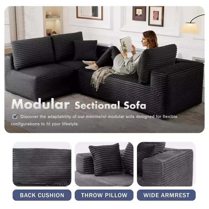 Divano Sezionale Modulare PexFix con Chaise a L, Divani Moderni Imbottiti Cloud con Cuscini Decorativi per Soggiorno Camera da Letto