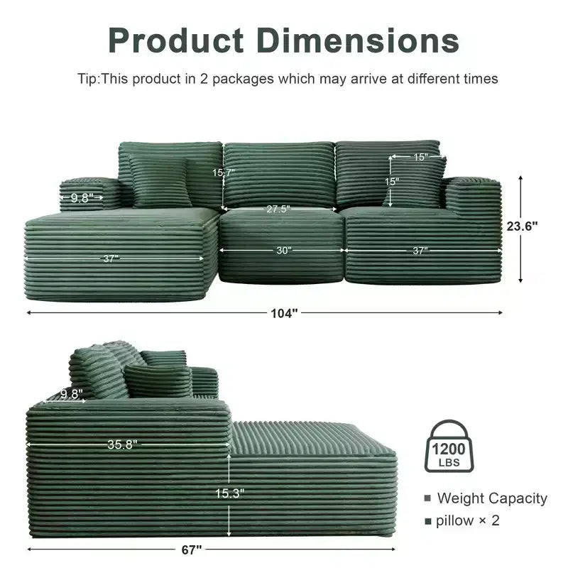 Divano Sezionale Modulare PexFix con Chaise a L, Divani Moderni Imbottiti Cloud con Cuscini Decorativi per Soggiorno Camera da Letto