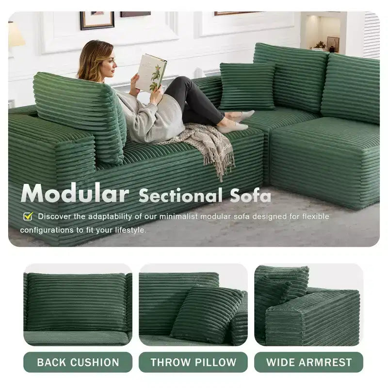 Divano Sezionale Modulare PexFix con Chaise a L, Divani Moderni Imbottiti Cloud con Cuscini Decorativi per Soggiorno Camera da Letto