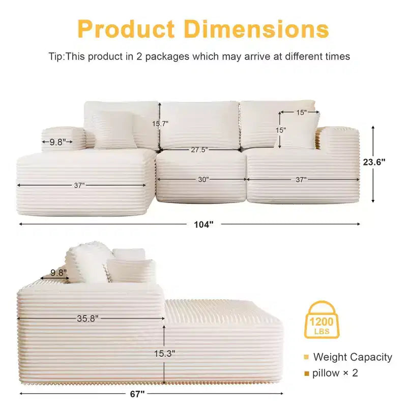 Divano Sezionale Modulare PexFix con Chaise a L, Divani Moderni Imbottiti Cloud con Cuscini Decorativi per Soggiorno Camera da Letto