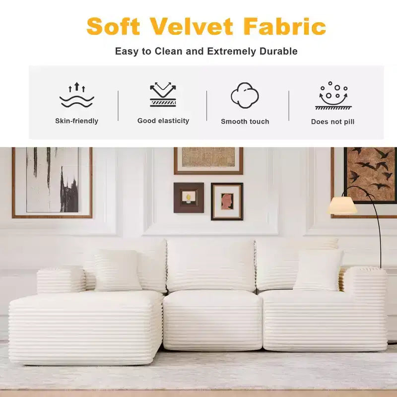 Divano Sezionale Modulare PexFix con Chaise a L, Divani Moderni Imbottiti Cloud con Cuscini Decorativi per Soggiorno Camera da Letto