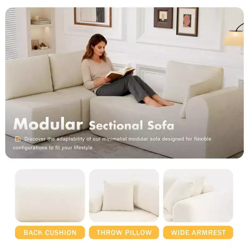 Divano Sezionale Modulare PexFix con Chaise a L, Divani Moderni Imbottiti Cloud con Cuscini Decorativi per Soggiorno Camera da Letto