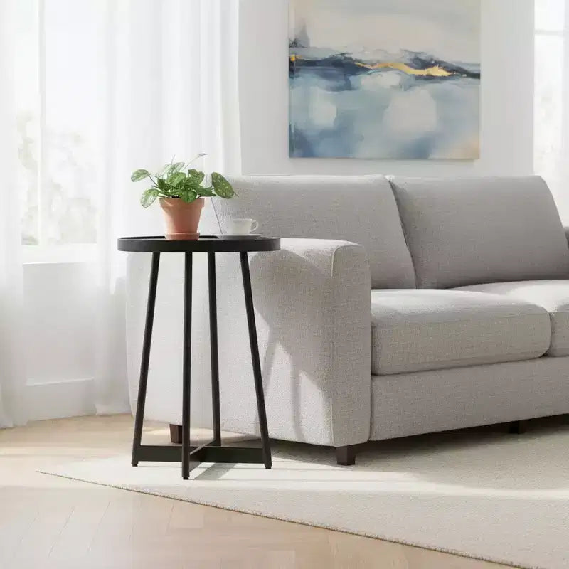 Tavolino da salotto Homy Casa rotondo in metallo e legno, moderno, nero