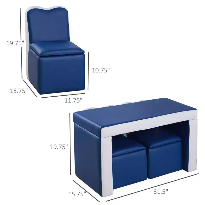 Divano per bambini 2 in 1 - Set tavolo e sedie multi-funzione per bambini, 2 posti, divanetto con contenitore, morbido e robusto