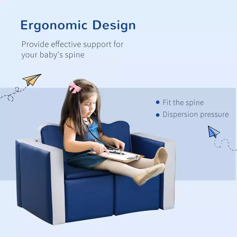 Divano per bambini 2 in 1 - Set tavolo e sedie multi-funzione per bambini, 2 posti, divanetto con contenitore, morbido e robusto