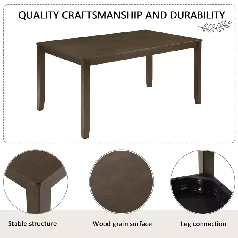 Set da pranzo GDFStudio Eira Farmhouse da 6 pezzi con tavolo rettangolare in legno di gomma, 1 panca e 4 sedie imbottite in lino