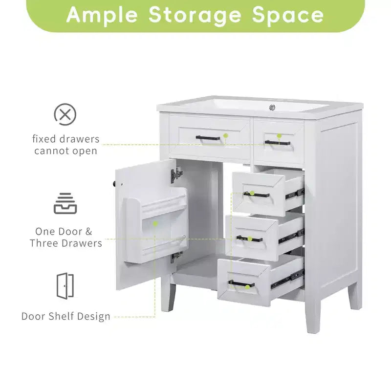 MAYEERTY Mobiletto Bagno 30 Pollici senza Lavello Base Armadietto Telaio Solido Cassetti in MDF Verde
