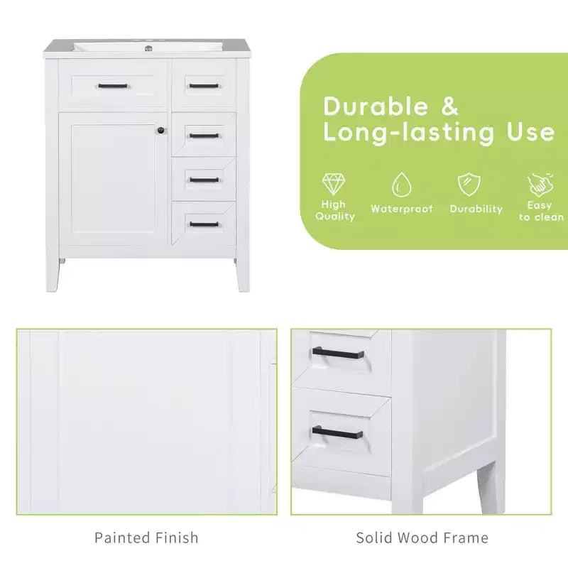 MAYEERTY Mobiletto Bagno 30 Pollici senza Lavello Base Armadietto Telaio Solido Cassetti in MDF Verde