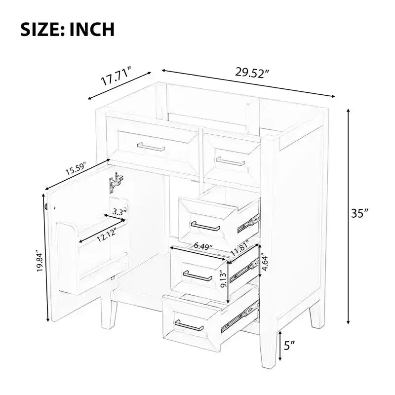 MAYEERTY Mobiletto Bagno 30 Pollici senza Lavello Base Armadietto Telaio Solido Cassetti in MDF Verde