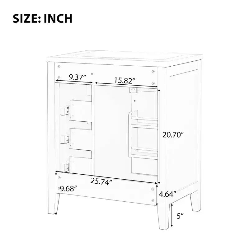 MAYEERTY Mobiletto Bagno 30 Pollici senza Lavello Base Armadietto Telaio Solido Cassetti in MDF Verde