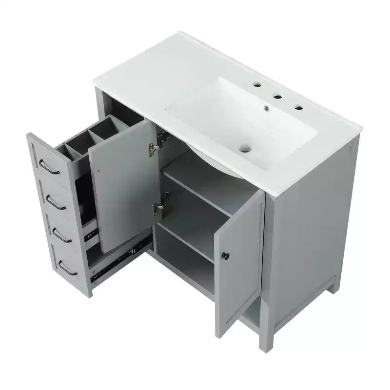 Mobile bagno MAYEERTY 36 con lavabo 2 ante 2 cassetti Legno massello Ripiano aperto MDF Nero
