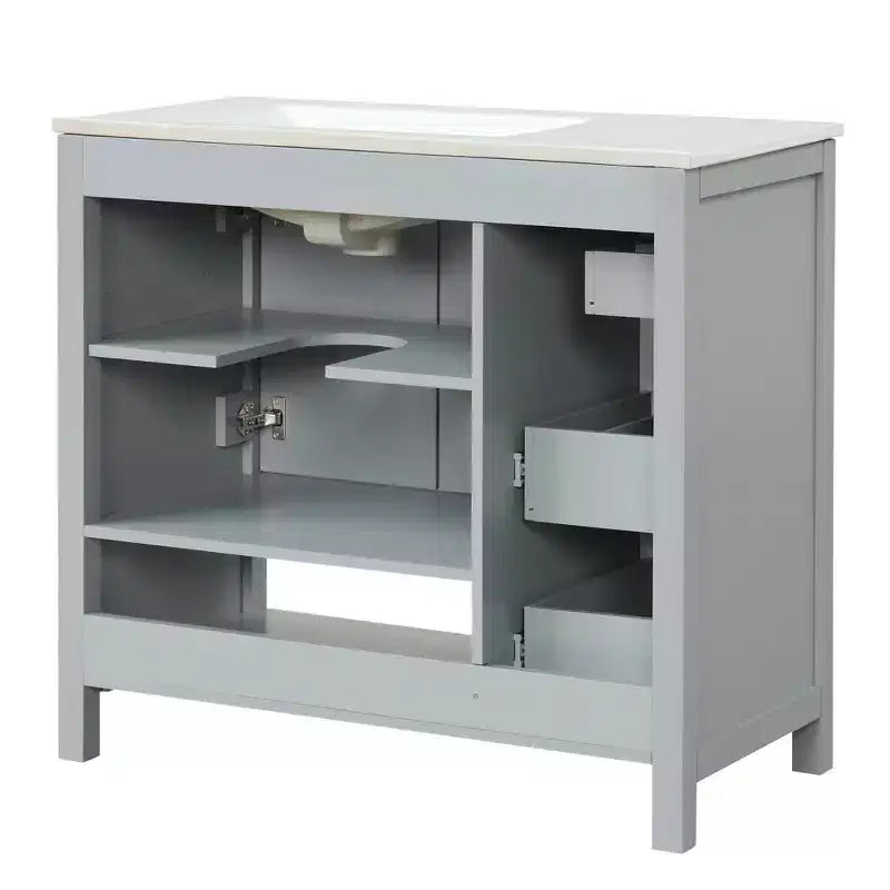 Mobile bagno MAYEERTY 36 con lavabo 2 ante 2 cassetti Legno massello Ripiano aperto MDF Nero