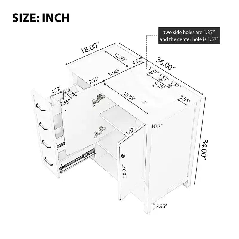 Mobile bagno MAYEERTY 36 con lavabo 2 ante 2 cassetti Legno massello Ripiano aperto MDF Nero