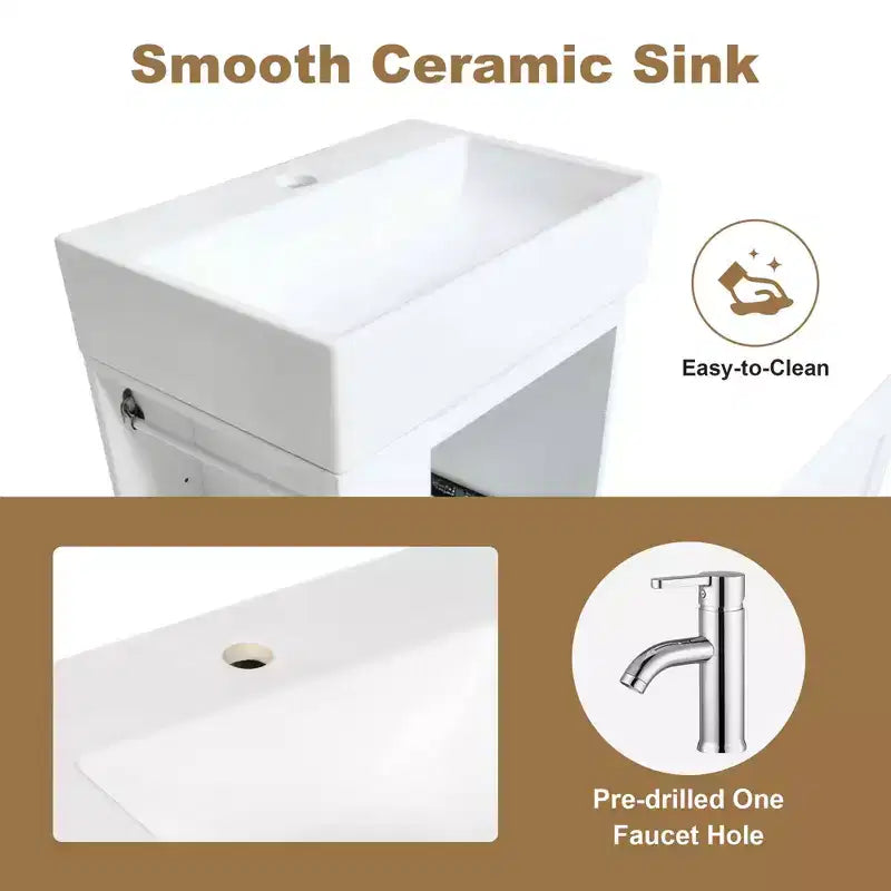 MAYEERTY 20 Mobile da Bagno con Lavabo in Ceramica Cassetti Contenitori in MDF Mensola Laterale Maniglia Dorata Bagno Piccolo