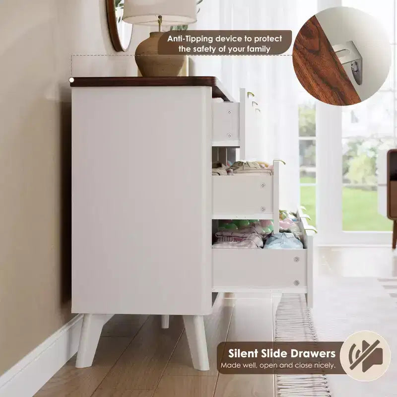 Cassettiera scanalata per camera da letto con 9 cassetti profondi, comò moderno largo 154 cm