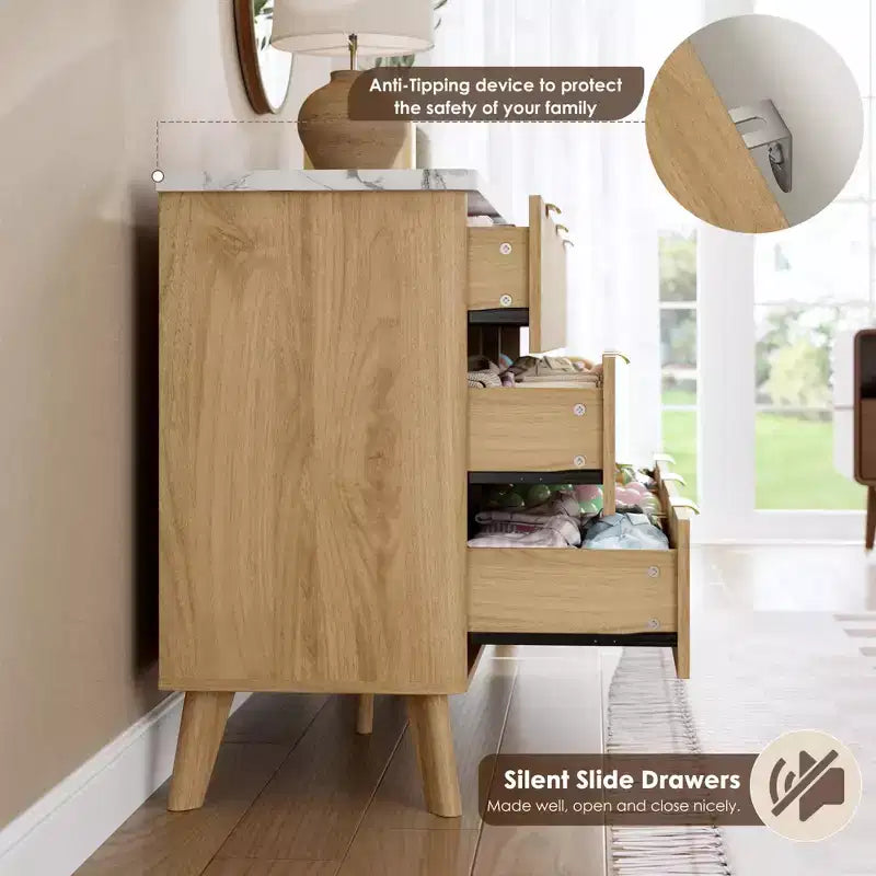 Cassettiera scanalata per camera da letto con 9 cassetti profondi, comò moderno largo 154 cm