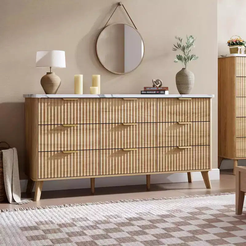 Fluted Dresser for Bedroom with 9 Deep Drawers, 60.6 in Wide Modern Chest of Drawers