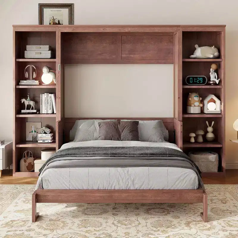 Letto a scomparsa Whisen Full Size e struttura letto con scrivania e libreria, design salvaspazio