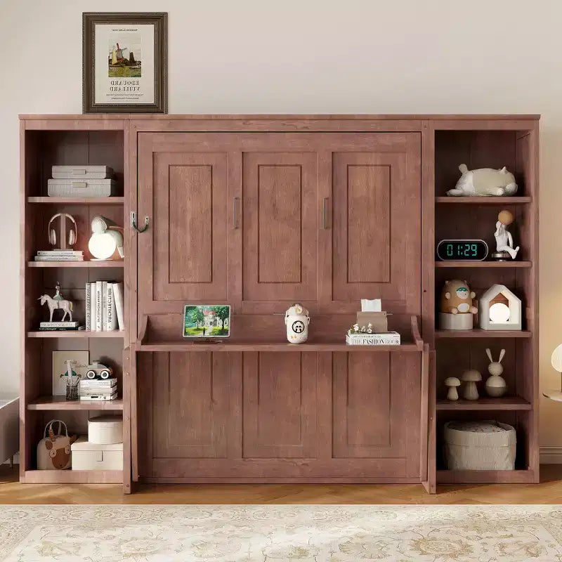 Letto a scomparsa Whisen Full Size e struttura letto con scrivania e libreria, design salvaspazio